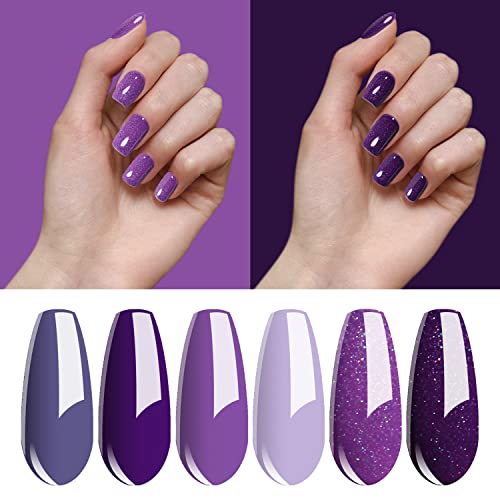 Vishine 6PCS Purple Glitter Nail Polish Gel UV LED Soak Off Nail Art Kit Gorgeous Manicure Collection Gift Set 8ml - Image 2