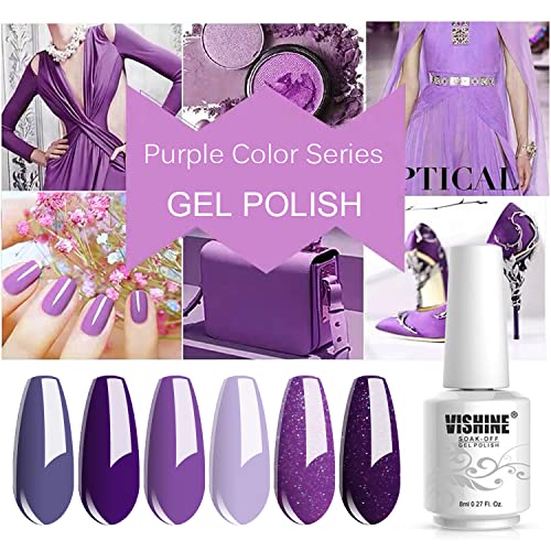 Vishine 6PCS Purple Glitter Nail Polish Gel UV LED Soak Off Nail Art Kit Gorgeous Manicure Collection Gift Set 8ml - Image 3