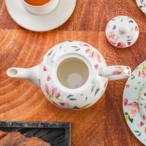 PRECITIME 30oz Porcelain Teapot, Floral Design Ceramic Tea Pot for Loose Leaf & Bagged Tea, Classic 3-4 Cups Teapot for Daily Use & Special Occasions, Dishwasher Safe - Image 4
