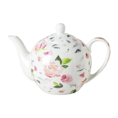 PRECITIME 30oz Porcelain Teapot, Floral Design Ceramic Tea Pot for Loose Leaf & Bagged Tea, Classic 3-4 Cups Teapot for Daily Use & Special Occasions, Dishwasher Safe - Image 1