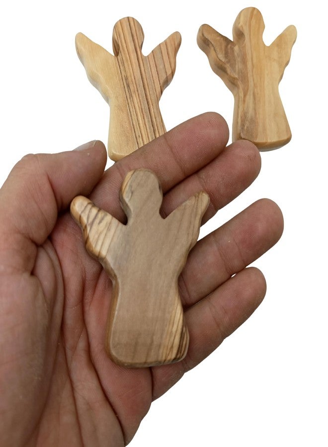 Zuluf Set of 3 Olive Wood Angel Figurines – Small Wooden Guardian Angels for Prayer, Blessings & Decor | Tiny Angel Gifts for Home, Religious Funeral Favors, Family Keepsake Set | HLG025A - Image 2