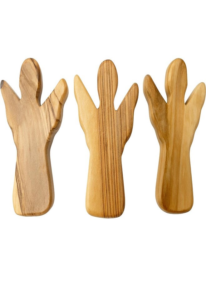 Zuluf Set of 3 Olive Wood Angel Figurines – Small Wooden Guardian Angels for Prayer, Blessings & Decor | Tiny Angel Gifts for Home, Religious Funeral Favors, Family Keepsake Set | HLG025A - Image 1