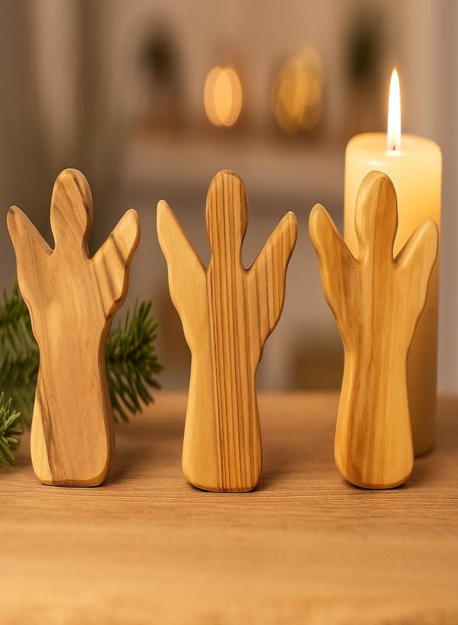 Zuluf Set of 3 Olive Wood Angel Figurines – Small Wooden Guardian Angels for Prayer, Blessings & Decor | Tiny Angel Gifts for Home, Religious Funeral Favors, Family Keepsake Set | HLG025A - Image 5
