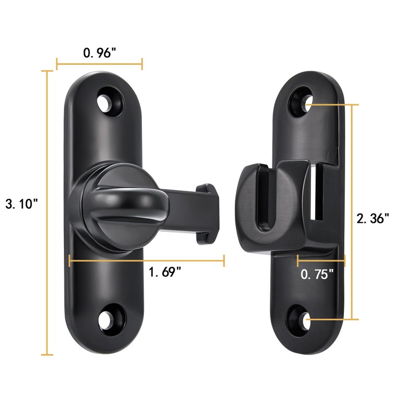 INIRET Black Barn Door Latches,90/180 Degree Gate Lock,Flip Gate Latches Hardware,Zinc Alloy Right Angle Door Lock Latch,Door Security Sliding Door Latch Lock for Cabinets,Bathroom - Image 2