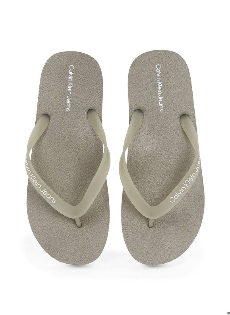 Calvin Klein Jeans Men's Flip Flops - Faux Leather, Light Olive  - Image 4