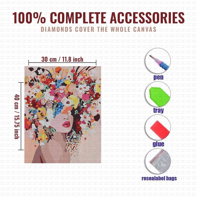 Retailio مجموعة رسم الماس 5D من ريتايليو برقم كامل من الكريستال للتطريز والتصوير الفني لتزيين جدران المنزل، فتاة الزهرة - 11.8x15.8 إنش - Image 2