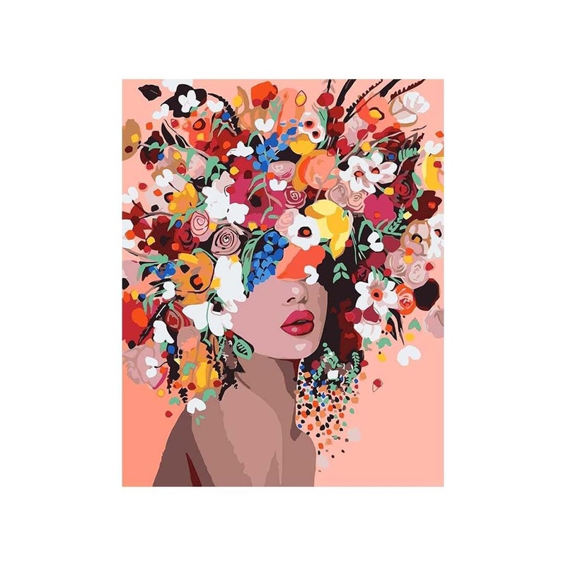 Retailio مجموعة رسم الماس 5D من ريتايليو برقم كامل من الكريستال للتطريز والتصوير الفني لتزيين جدران المنزل، فتاة الزهرة - 11.8x15.8 إنش - Image 1
