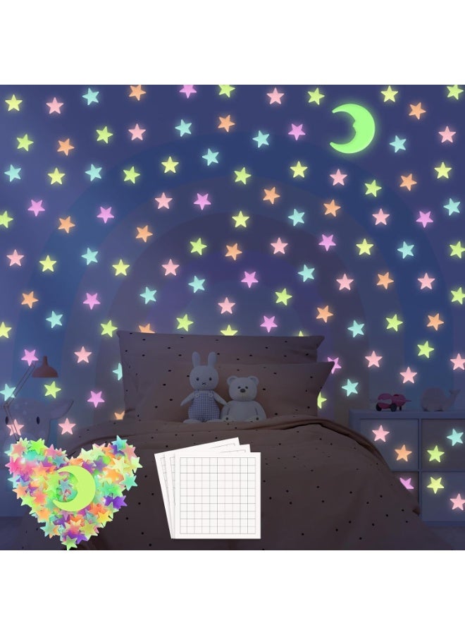 Luminous 3D Glow in The Dark Stars - Glow Stars Stickers for Ceiling, Adhesive 200pcs 3D Glowing Stars for Starry Sky,Wall Decals for Home Decoration - Image 1