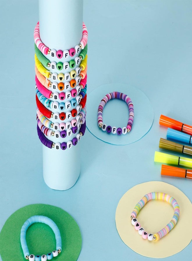 Sureio 24 Pcs Colorful Bff Friendship Bracelets Letter Heart Bestie Surfer Stretch Beaded Friendship Kids Bracelets for Girls Women Gifts Tween Girl Party Favors - Image 3