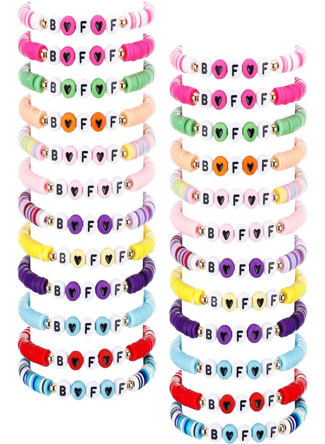 Sureio 24 Pcs Colorful Bff Friendship Bracelets Letter Heart Bestie Surfer Stretch Beaded Friendship Kids Bracelets for Girls Women Gifts Tween Girl Party Favors - Image 1
