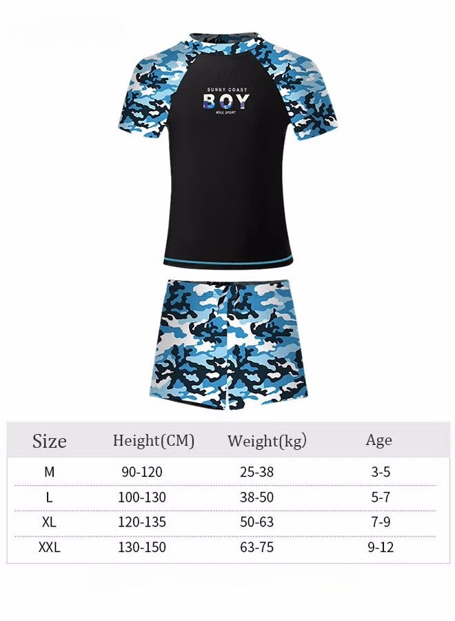 2 Piece Boys Swimsuit Swimming Trunks Set Toddler Kids Training Quick Dry Swimwear Children Short Sleeves Clothing Beachwear Split Bathing Suit for Summer