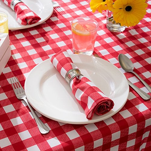 DII Checkered Tabletop Collection 100% Cotton, Machine Washable, Tablecloth, 52x52, Red - Image 5