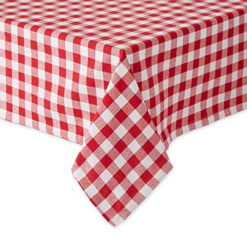 DII Checkered Tabletop Collection 100% Cotton, Machine Washable, Tablecloth, 52x52, Red - Image 2