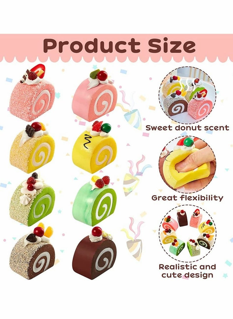 8 Pieces Realistic Artificial Simulation Cake Dessert, Mixed Fake Cake Food Model Home Staging Crafts Photography Props Fake Swiss Roll Kitchen Home Decoration Display (4 Colors) - Image 2