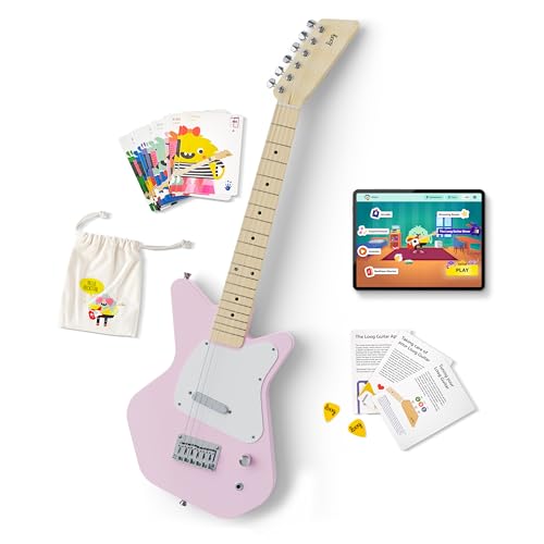 Loog Pro VI Electric kids real guitar for Beginners Ages 9 Learning app lessons included Pink
