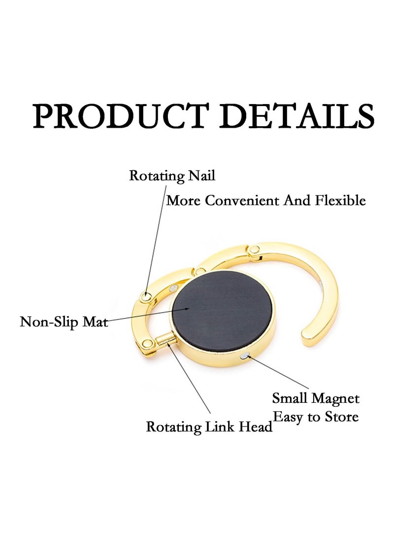 CMGTYYD 2 Handbag Hooks, Portable Foldable Purse Hooks for Desks, Restaurants, Schools and Offices (Gold, Black)  - Image 5