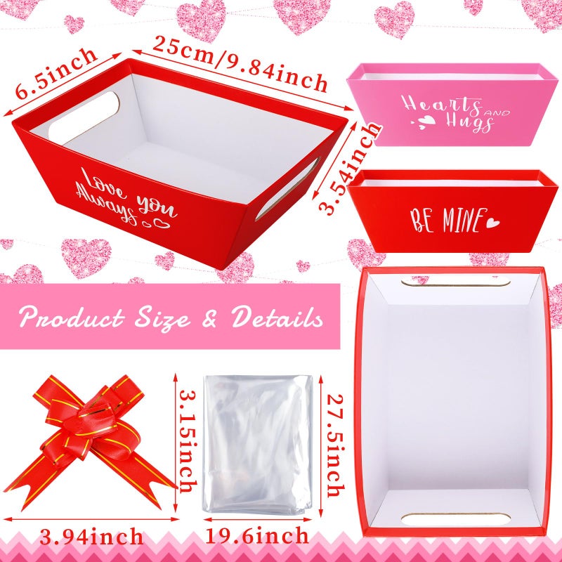 Feifeiya 36 Pcs Valentines Day Baskets Gifts Empty Includes 12 Pack Valentines Empty Market Tray Cardboard Basket Clear Cellophane Bags Gift Tags Pull Bows for Valentines Day Holiday Birthday Party Supplies - Image 2