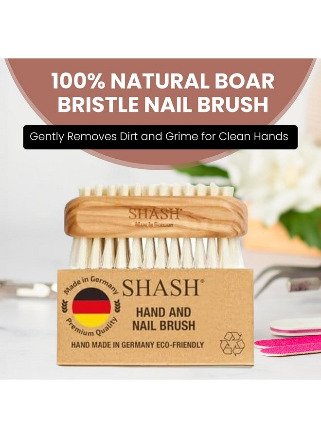 SHASH Since 1869 Hand Made In Germany - Natural 100% Natural Boar Bristle Nail Brush - Gently Removes Dirt And Grime For Clean Hands - Exfoliates Skin For Soft, Smooth Texture, Wood (Olive) - Image 2