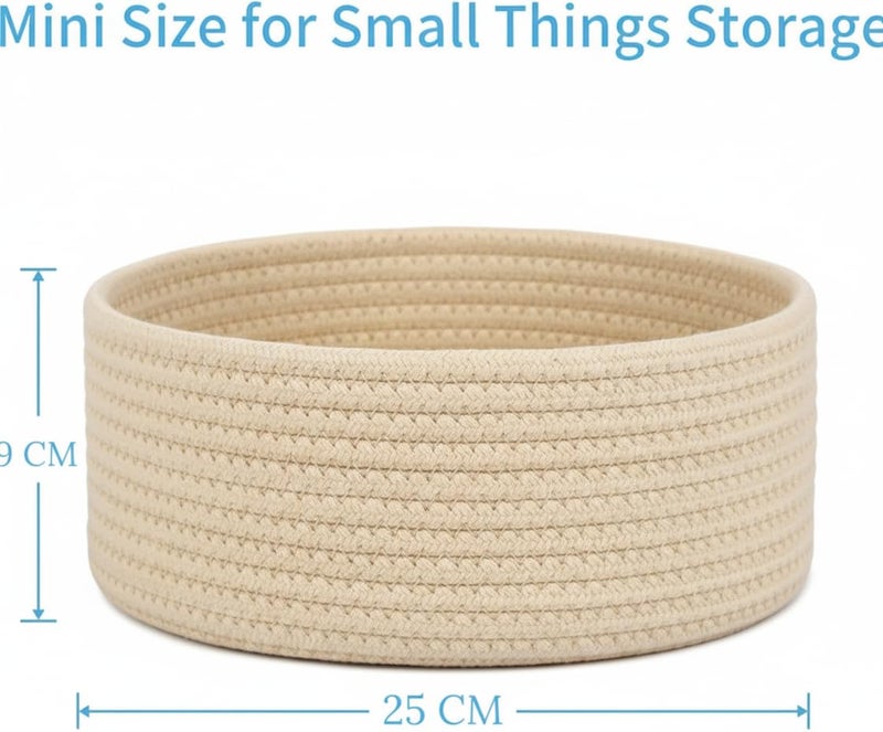 MZ Cotton Rope Storage Basket, Natural Cotton, Round Woven Organiser, Set of 1 (Beige) - Image 3
