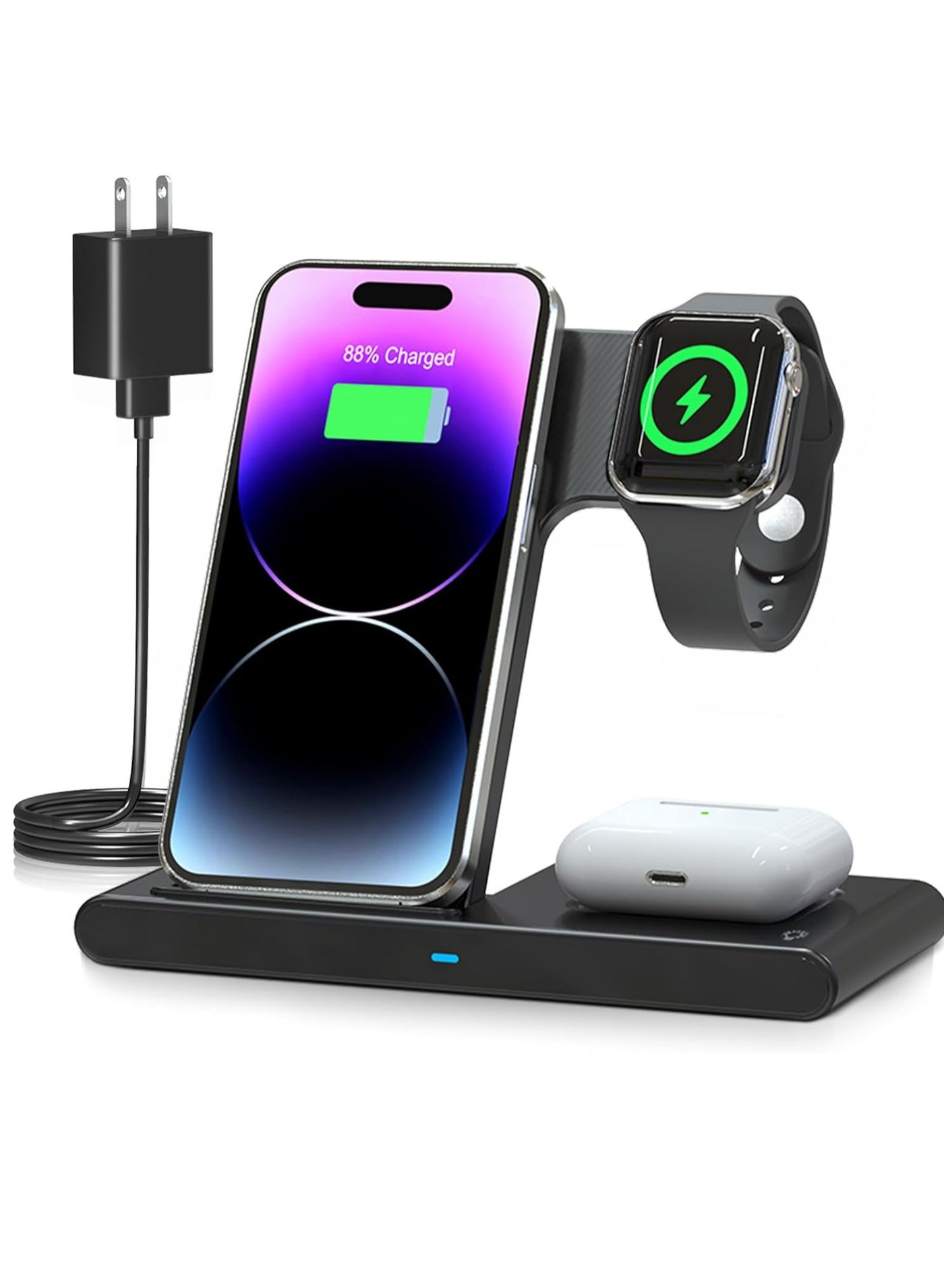 Wireless Charger iPhone Charging Station: 3 in 1 Charger Stand Multiple Devices for Apple - iPhone 15 14 Pro Max 13 12 11 - Watch 9 8 7 6 5 4 3 2 Se
