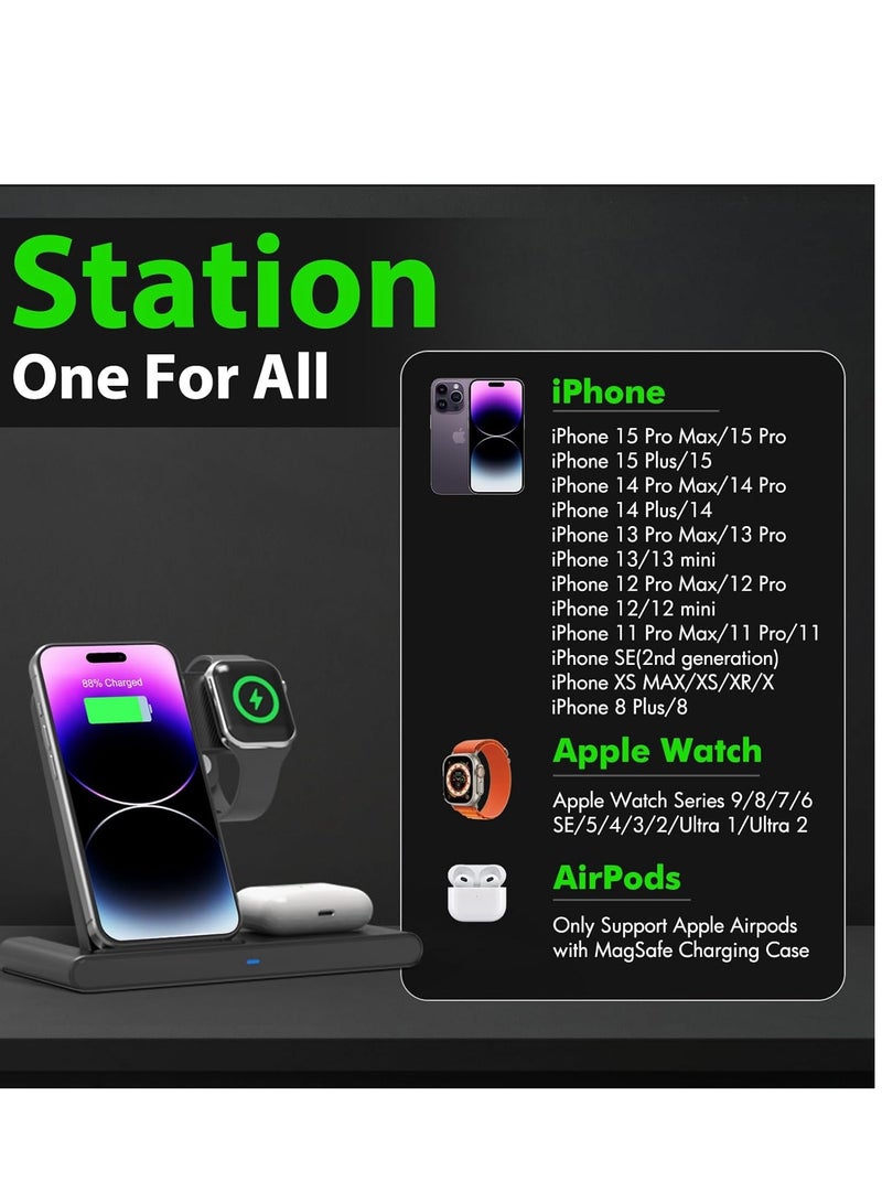 General Wireless Charger iPhone Charging Station: 3 in 1 Charger Stand Multiple Devices for Apple - iPhone 15 14 Pro Max 13 12 11 - Watch 9 8 7 6 5 4 3 2 Se  - Image 4