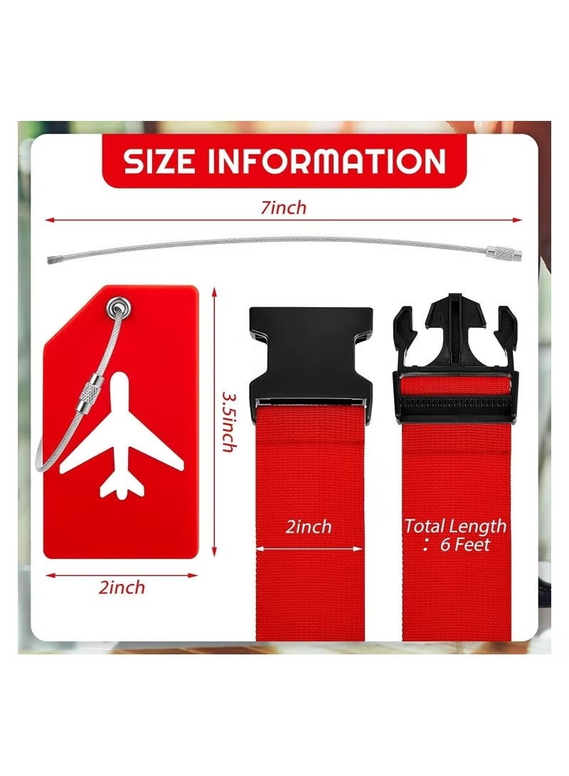 2 Pack Luggage Strap Set Adjustable Luggage Strap Silicone Luggage Tag with Name ID for Luggage (Red) - Image 2