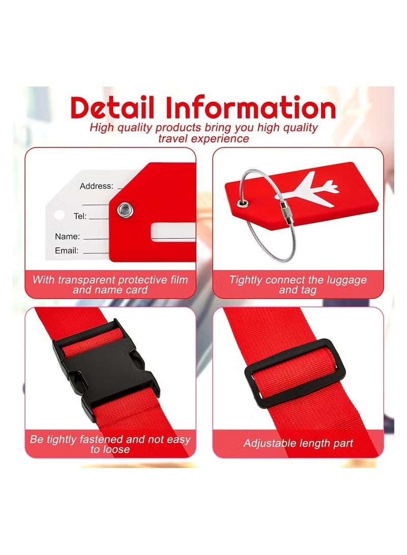2 Pack Luggage Strap Set Adjustable Luggage Strap Silicone Luggage Tag with Name ID for Luggage (Red) - Image 3