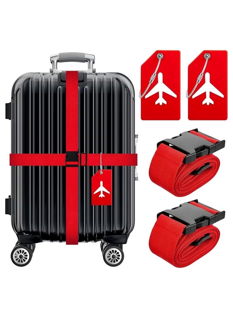 2 Pack Luggage Strap Set Adjustable Luggage Strap Silicone Luggage Tag with Name ID for Luggage (Red) - Image 1