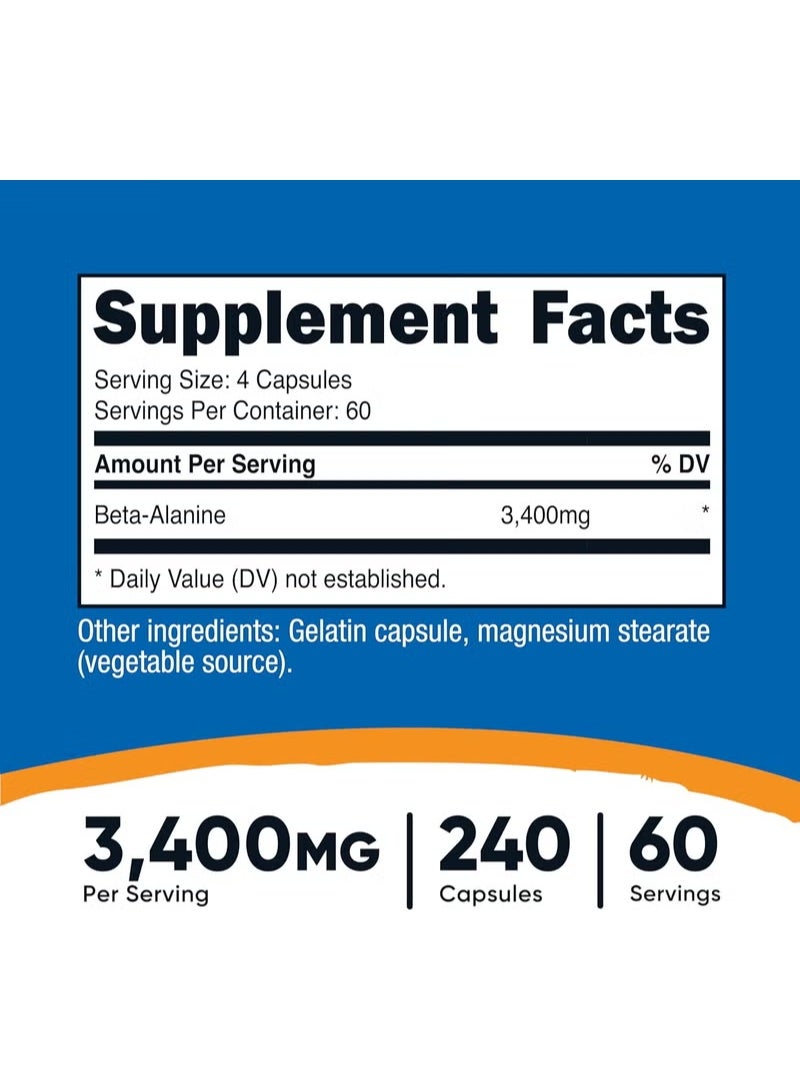 Nutricost, Beta-Alanine, 240 Capsules (850 mg per Capsule) - Image 4