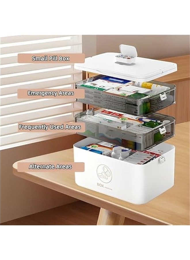 Beauenty Medicine Storage Box,3-Tier First Aid Box Organizer,Medicine Storage Organizer Holder for Home & Travel,Portable Medicine Box Organizer with Handle, Multipurpose Empty Storage Case (White) - Image 2