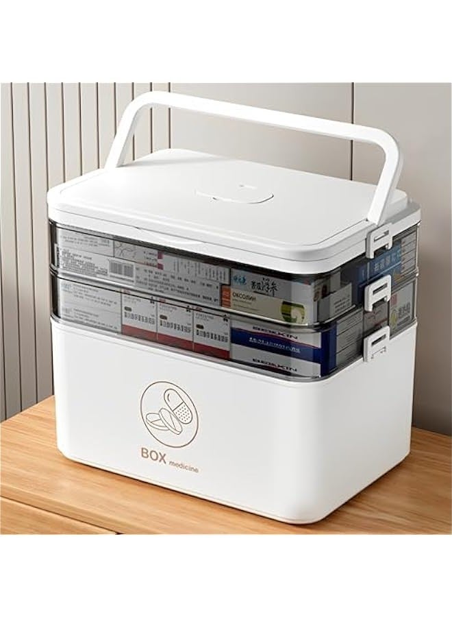 Beauenty Medicine Storage Box,3-Tier First Aid Box Organizer,Medicine Storage Organizer Holder for Home & Travel,Portable Medicine Box Organizer with Handle, Multipurpose Empty Storage Case (White) - Image 1