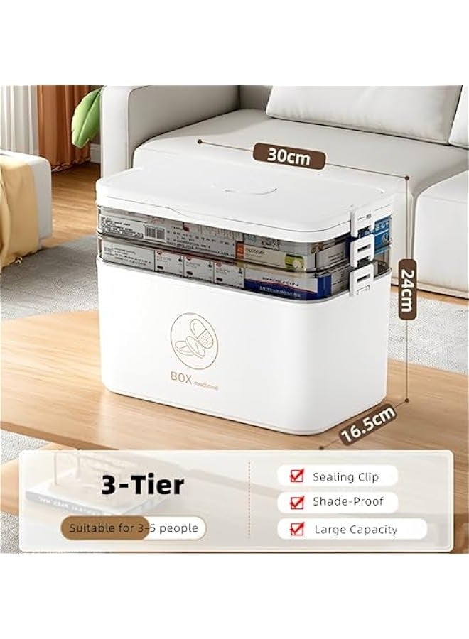 Beauenty Medicine Storage Box,3-Tier First Aid Box Organizer,Medicine Storage Organizer Holder for Home & Travel,Portable Medicine Box Organizer with Handle, Multipurpose Empty Storage Case (White) - Image 4