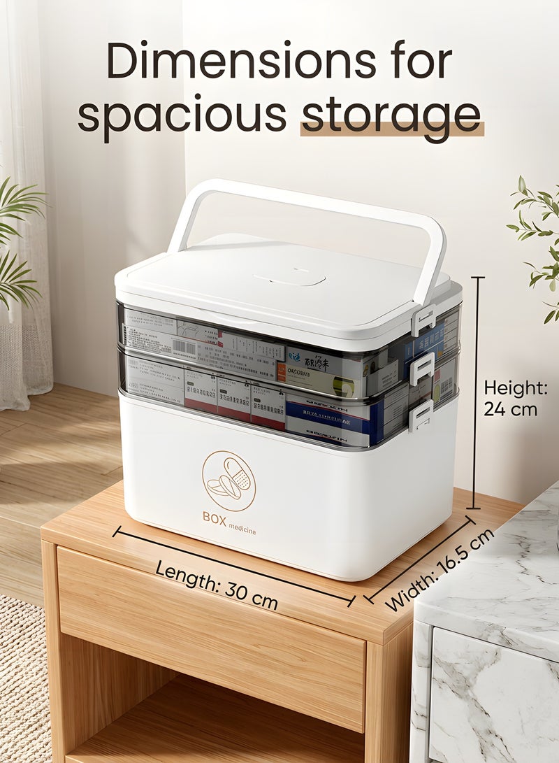 بيوينتي Beauenty Medicine Storage Box,3-Tier First Aid Box Organizer,Medicine Storage Organizer Holder for Home & Travel,Portable Medicine Box Organizer with Handle, Multipurpose Empty Storage Case (White) - Image 4
