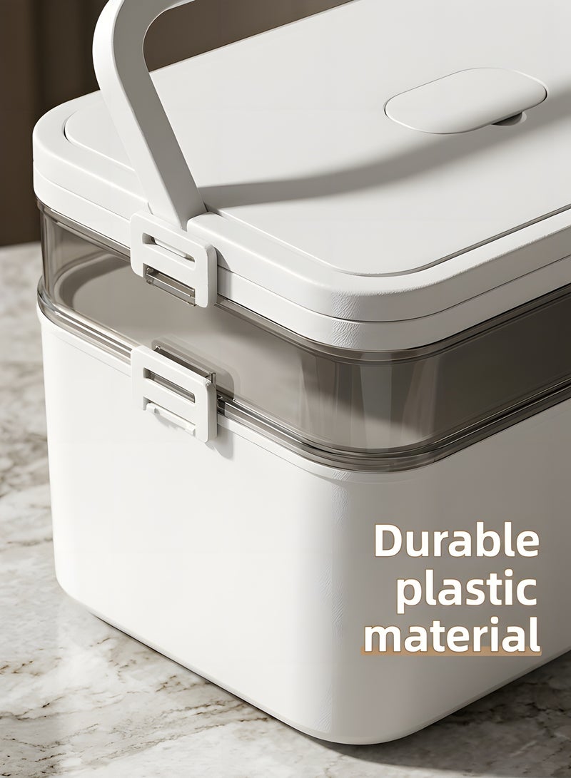 بيوينتي Beauenty Medicine Storage Box,3-Tier First Aid Box Organizer,Medicine Storage Organizer Holder for Home & Travel,Portable Medicine Box Organizer with Handle, Multipurpose Empty Storage Case (White) - Image 5