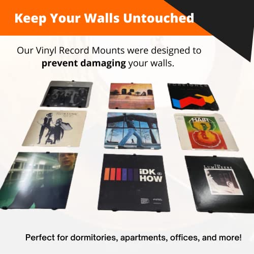 3d Lasers Lab Minimalist Vinyl Record Album Wall Mount Display- 6 Pack | No Wall Damage so Perfect for Apartments, Dorms, & Office | Your Favorite Holder for Your 7-12 inch LPs… (Black, 6-Record) - Image 2