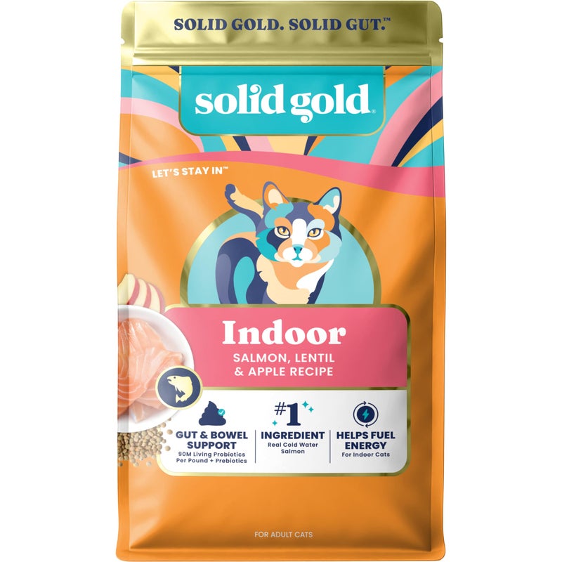 Solid Gold Indoor Dry Cat Food - Grain Free & Gluten Free - Salmon Cat Food Dry Kibble for Indoor Cats for Gut Health - Sensitive Stomach & Hairball Support for Adult Cats - 12LB - Image 1