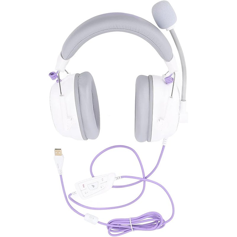 Wired USB Gaming Headset, HiFi 7.1 Surround Sound, Noise Canceling Microphone Lightweight Comfort Over Ear Headphones, Ideal for PC Gaming (White) - Image 1