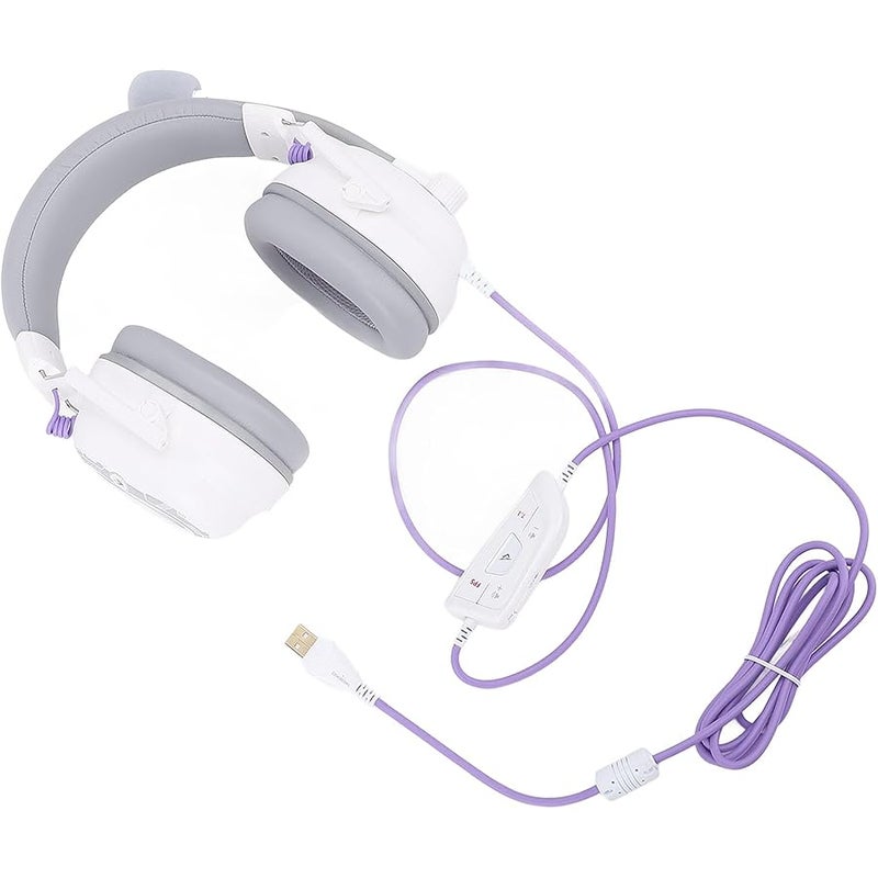 Wired USB Gaming Headset, HiFi 7.1 Surround Sound, Noise Canceling Microphone Lightweight Comfort Over Ear Headphones, Ideal for PC Gaming (White) - Image 3