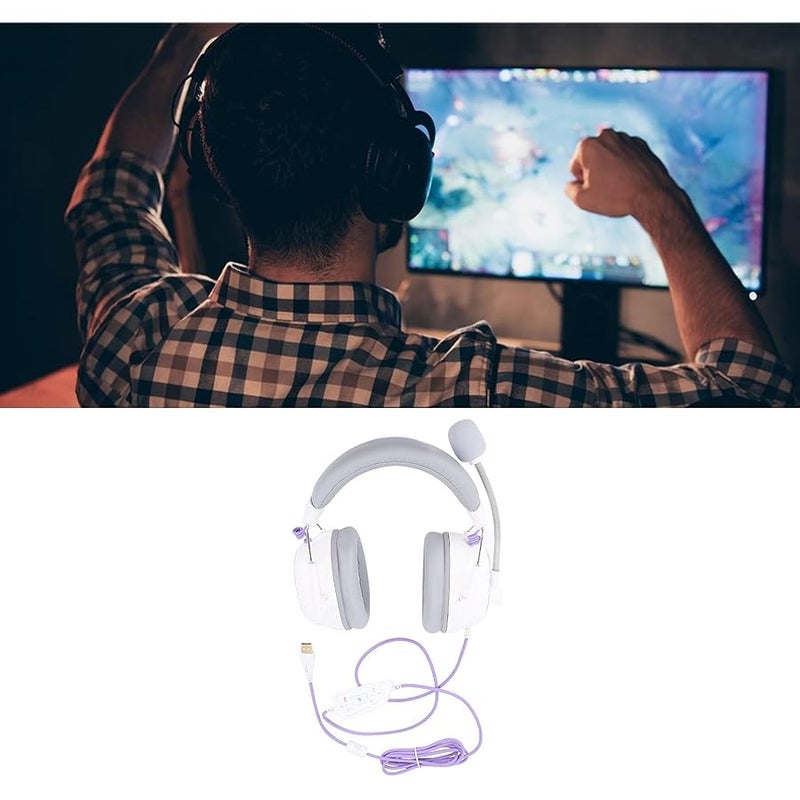 Wired USB Gaming Headset, HiFi 7.1 Surround Sound, Noise Canceling Microphone Lightweight Comfort Over Ear Headphones, Ideal for PC Gaming (White) - Image 4