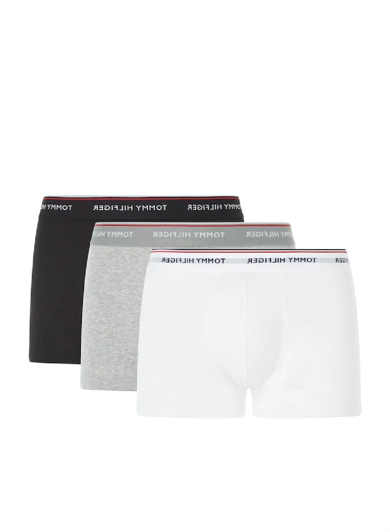 TOMMY HILFIGER Men's 3-Pack Stretch Cotton Low Rise Trunks Underwear Bottoms, Black/ Grey/ White