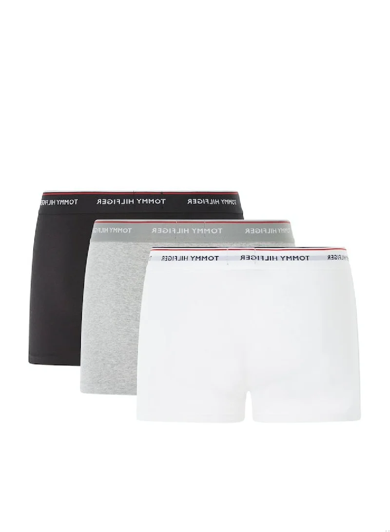 TOMMY HILFIGER Men's 3-Pack Stretch Cotton Low Rise Trunks Underwear Bottoms, Black/ Grey/ White