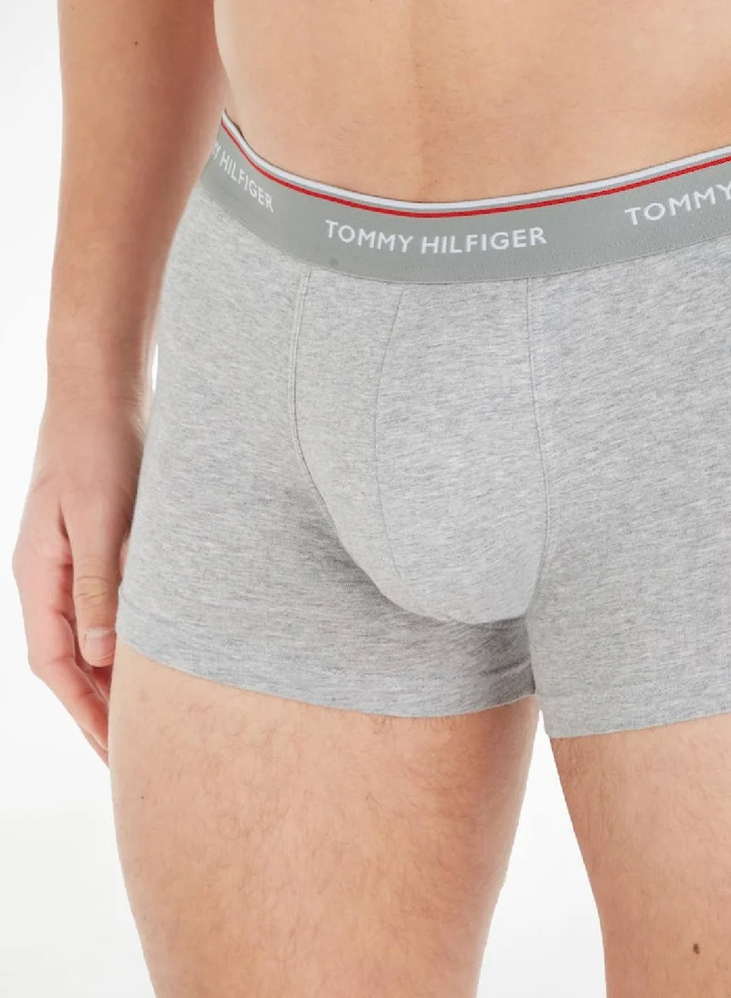 TOMMY HILFIGER Men's 3-Pack Stretch Cotton Low Rise Trunks Underwear Bottoms, Black/ Grey/ White