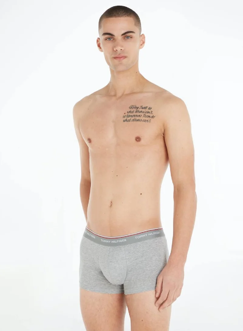 TOMMY HILFIGER Men's 3-Pack Stretch Cotton Low Rise Trunks Underwear Bottoms, Black/ Grey/ White