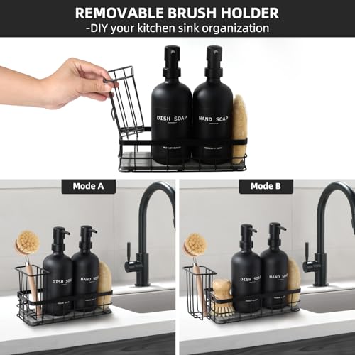 RYTOXILO Dish Soap Dispenser for Kitchen, 16.9 fl oz Black Hand and Dish Soap Dispenser Set, Kitchen Soap Dispenser with Sponge Holder, Brush Holder and Loofah Sponge, Countertop Sink Organizer Accessories - Image 5