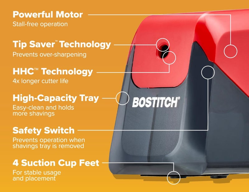 Bostitch Office Battery Pencil Sharpener, 4X Longer Cutter Life, Tip Saver Technology, Red - Image 5