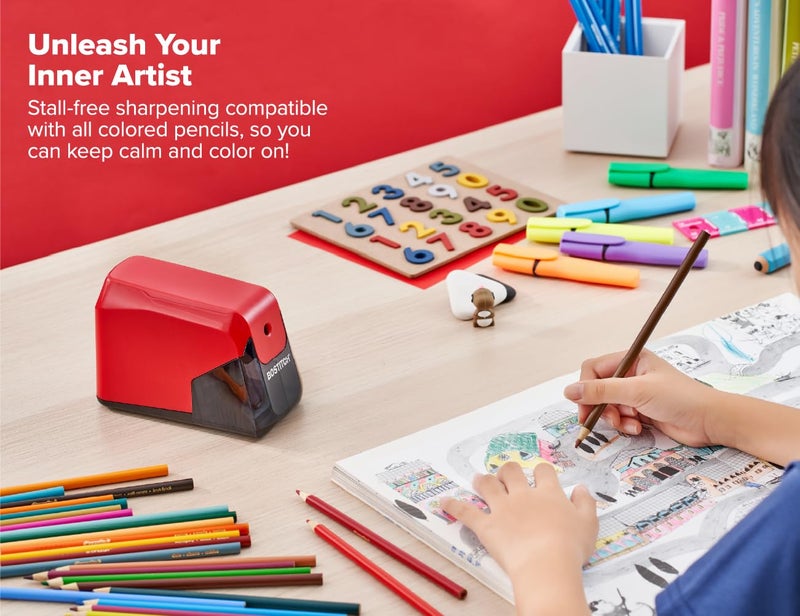 Bostitch Office Battery Pencil Sharpener, 4X Longer Cutter Life, Tip Saver Technology, Red - Image 4