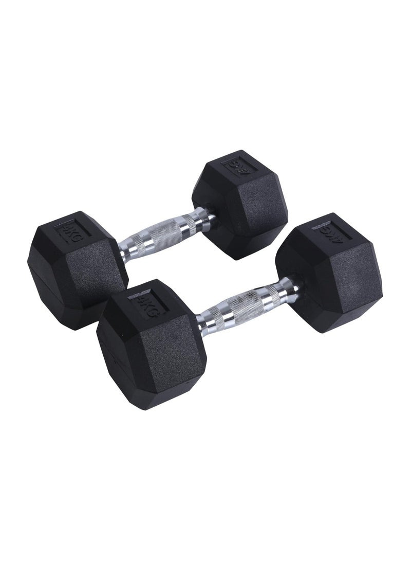 ENDLESS  Endless Pair of 4 kg (2 x 8.8 lb) Hexagon Rubber Coated Dumbbells | Black | Material: Iron and Rubber | Perfect for Bodybuilding, Fitness, Weight Lifting and Training at Home or Gym - Image 1