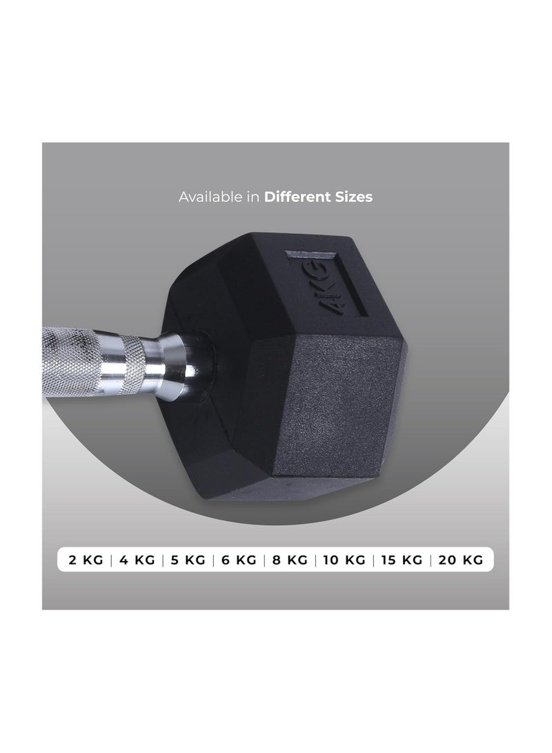 ENDLESS  Endless Pair of 4 kg (2 x 8.8 lb) Hexagon Rubber Coated Dumbbells | Black | Material: Iron and Rubber | Perfect for Bodybuilding, Fitness, Weight Lifting and Training at Home or Gym - Image 5