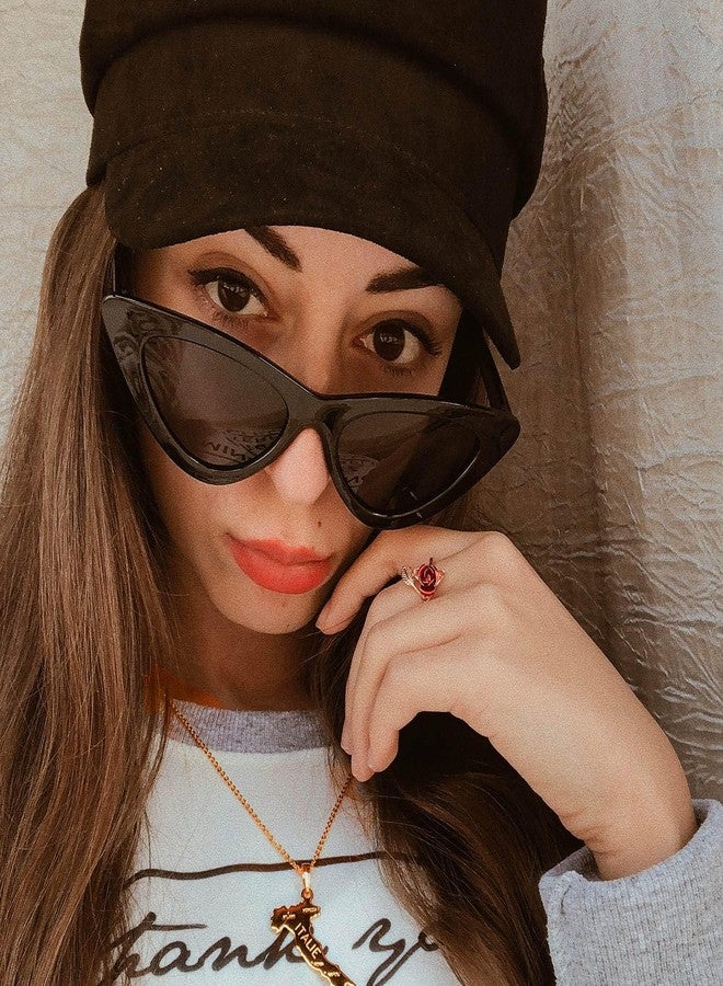 U7 Rose Gold Stacking Band Ring for Cocktail Party Vivid Red Rose Flower Signet Ring, Adjustable 5 to 10 - Image 2