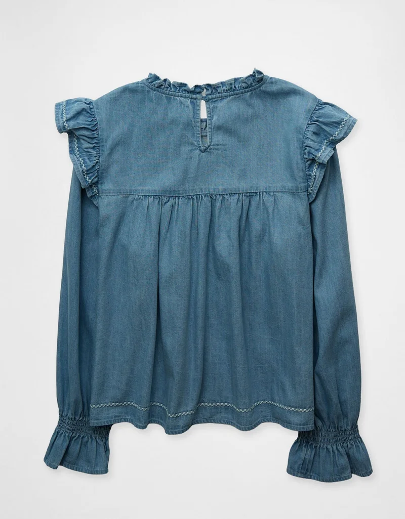 American Eagle  AE Long-Sleeve Denim Blouse for Women | Best Price UAE